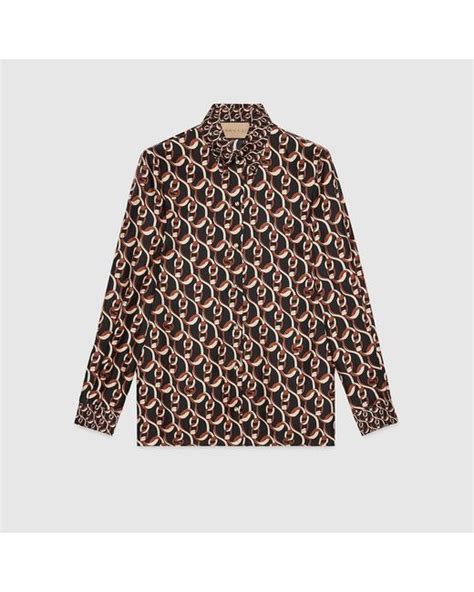 Square G chain print silk shirt 